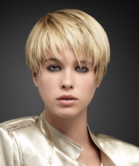 Coiffure carré court dégradé avec frange